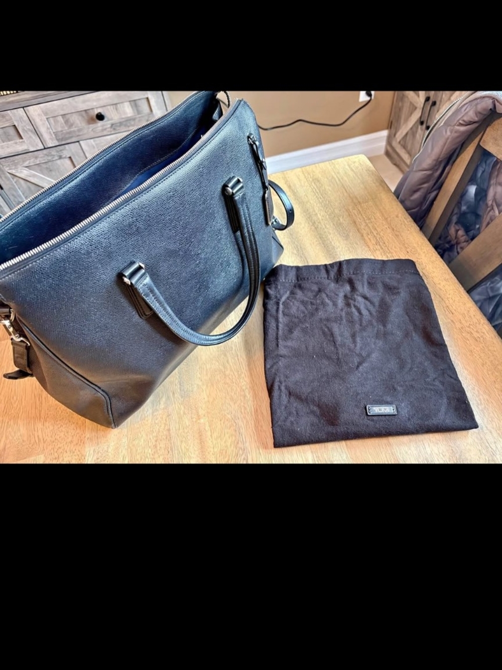 Tumi Black Leather Briefcase Tote Bag